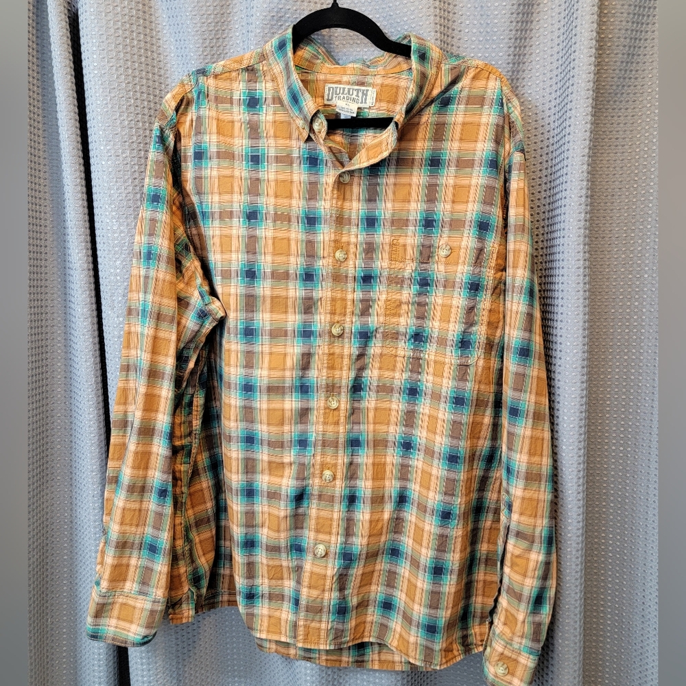 Duluth Trading Co. Relaxed Fit Plaid Long Sleeve Button Down Shirt Size XL